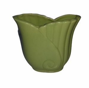 Vintage green art deco ceramic tulip vase rib pattern